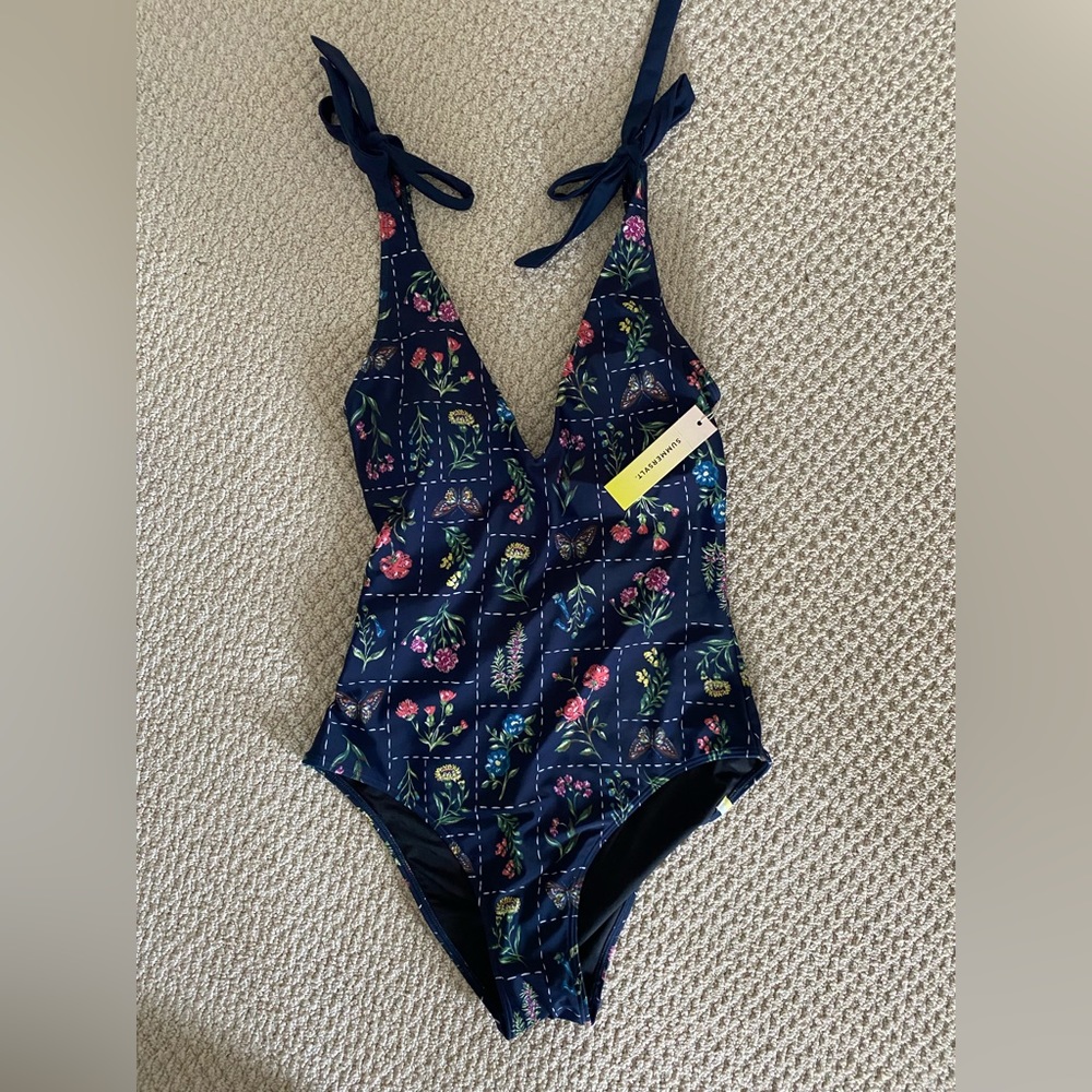 NWT Navy Floral Summersalt Bathing suit.